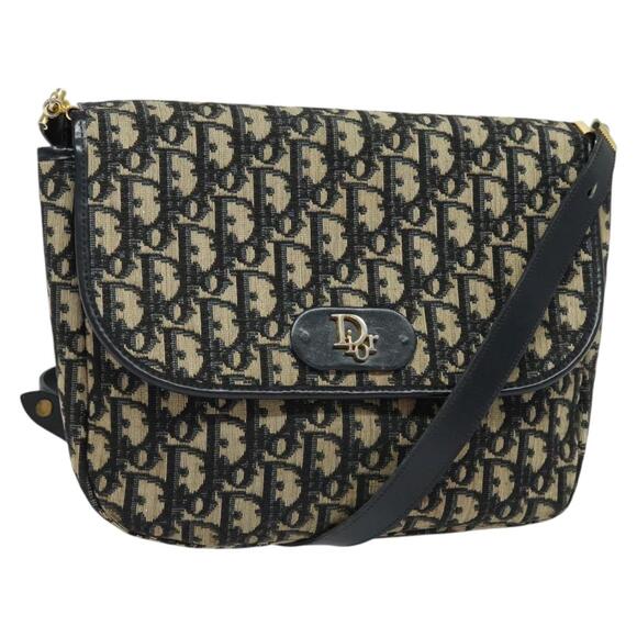 DIOR Trotter Canvas Shoulder Bag Navy Gold - Picture 1 of 12